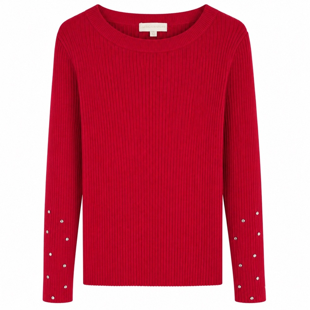 NWT‎ Design History Sweater Women Medium Ribbed Rhinestone Sparkle Holiday